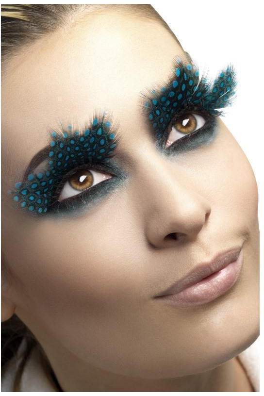 Eyelashes Large Feather with Aqua Dots | Black-Fever-Black-Eyelashes-SEXYSHOES.COM