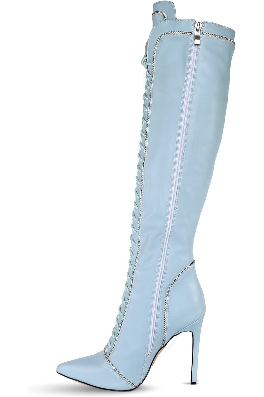 Lace Up Rhinestone Knee boot | Faux Leather-Pumps-SEXYSHOES.COM