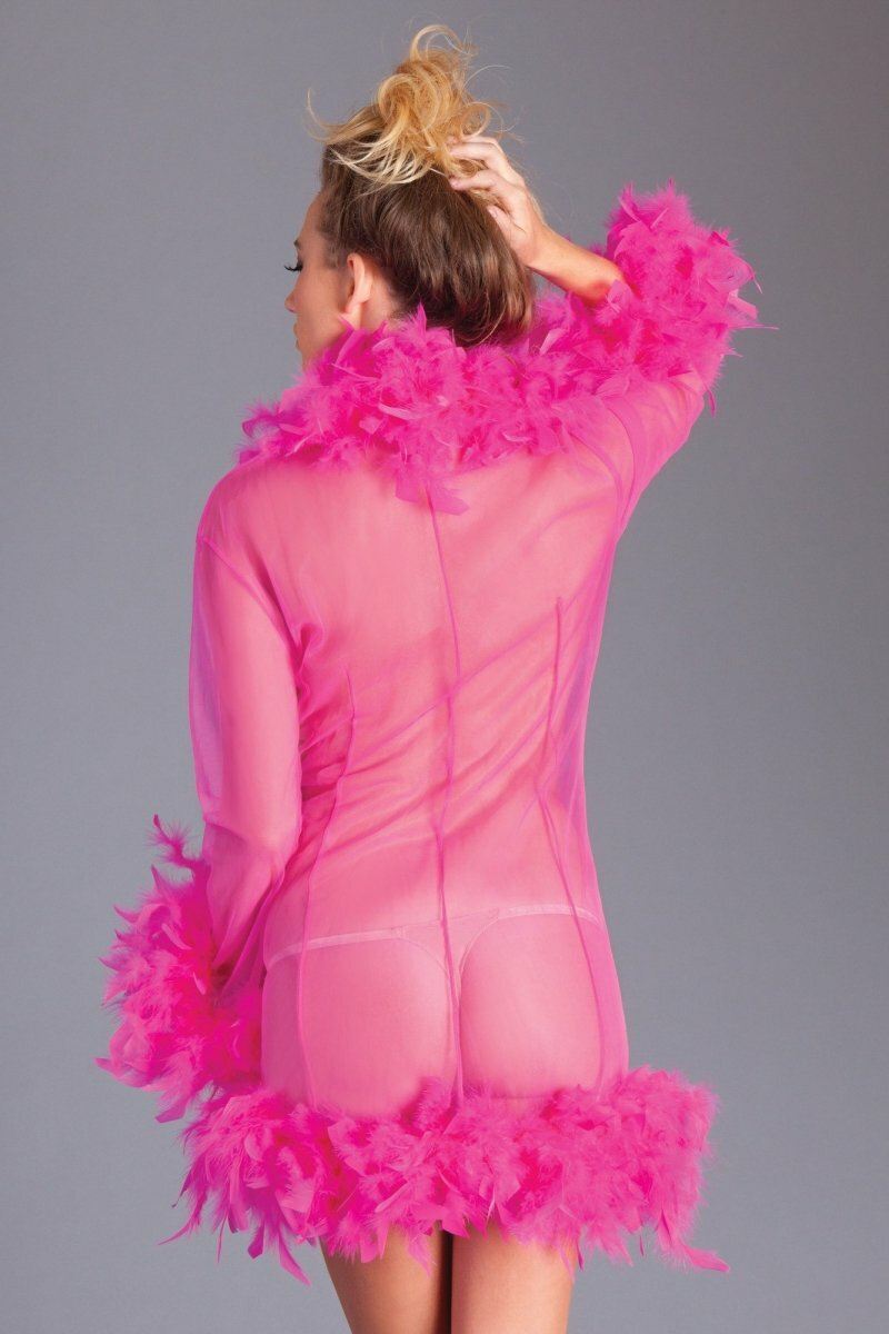 Feather Trimmed Short Robe-Robes-BeWicked-Fuchsia-O/S-SEXYSHOES.COM