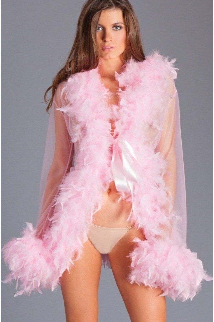 Feather Trimmed Short Robe-Robes-BeWicked-Pink-O/S-SEXYSHOES.COM