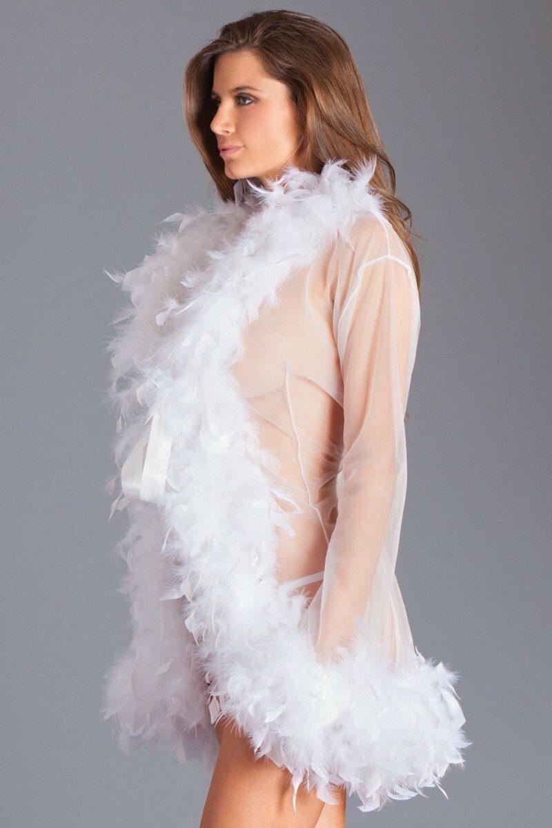 Feather Trimmed Short Robe-Robes-BeWicked-White-O/S-SEXYSHOES.COM