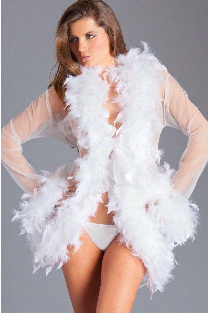 Feather Trimmed Short Robe-Robes-BeWicked-White-O/S-SEXYSHOES.COM