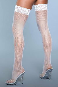 BeWicked Fishnet Thigh Highs in White  from SexyShoes.com