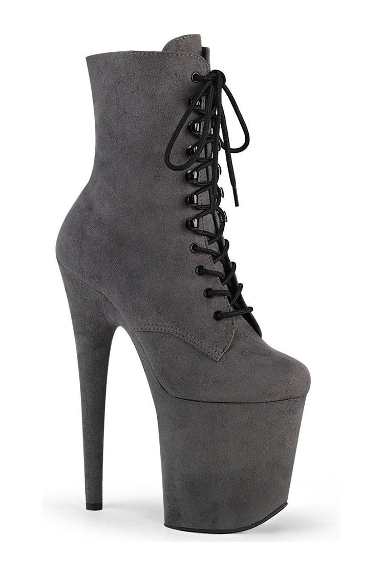 Pleaser FLAMINGO-1020FS Exotic Ankle Boot in Grey Faux Suede from SexyShoes.com