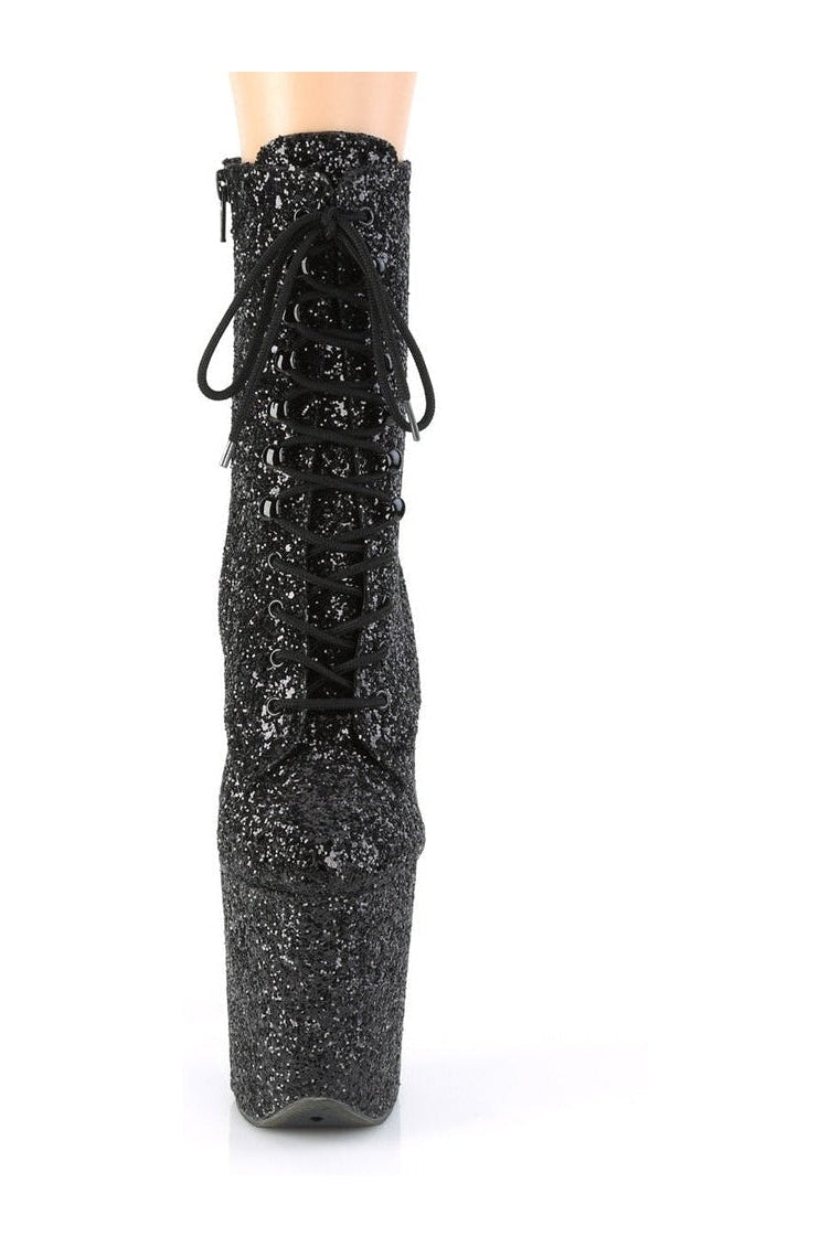 Pleaser FLAMINGO-1020GWR Exotic Boot in Black Glitter