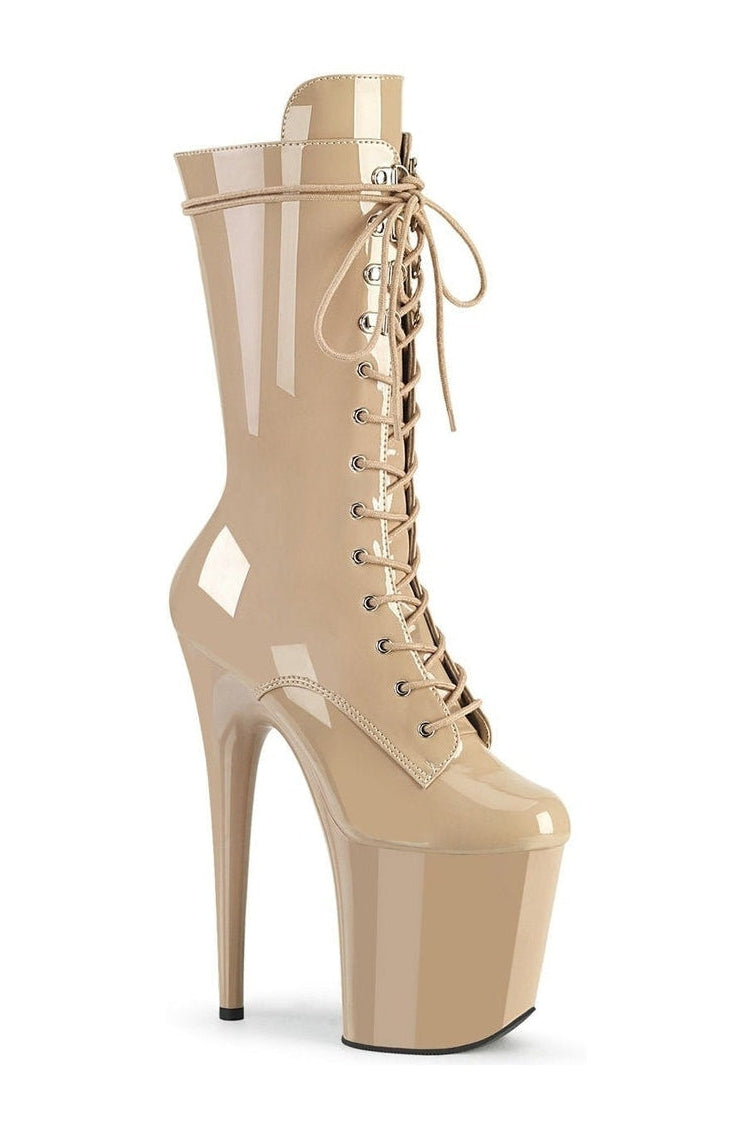 Pleaser FLAMINGO-1050 Exotic Boot in Nude Patent from SexyShoes.com
