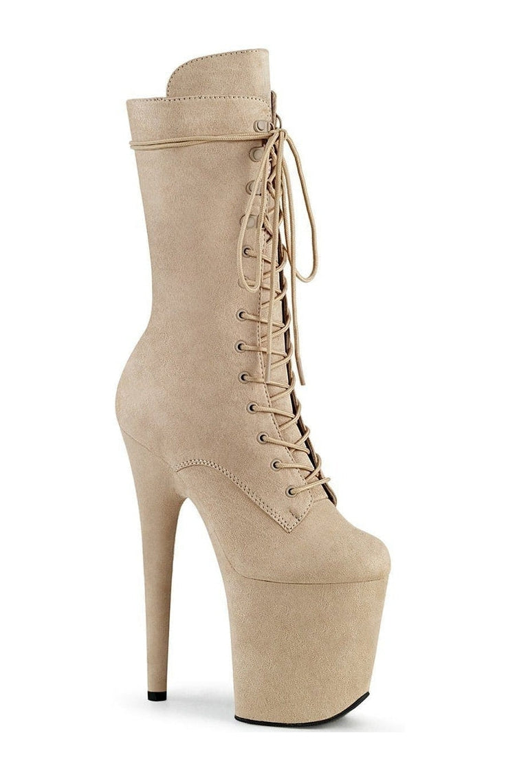 Pleaser FLAMINGO-1050FS Exotic Knee Boot in Bone Faux Suede from SexyShoes.com