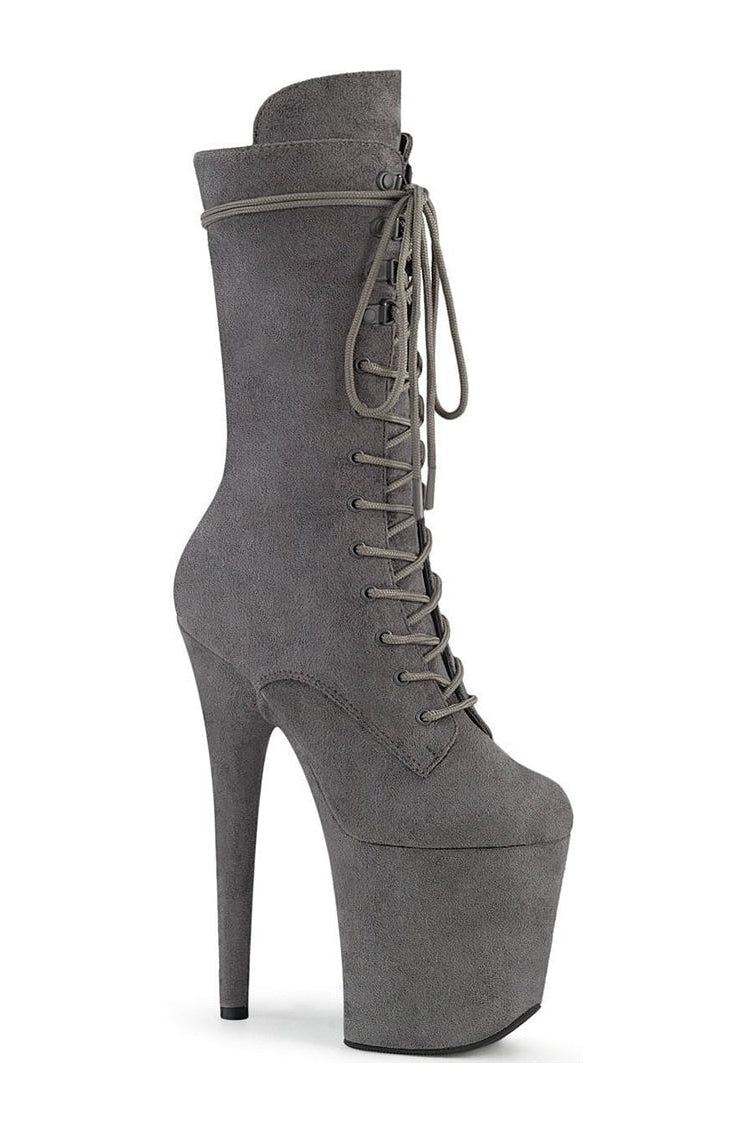 Pleaser FLAMINGO-1050FS Exotic Knee Boot in Grey Faux Suede from SexyShoes.com