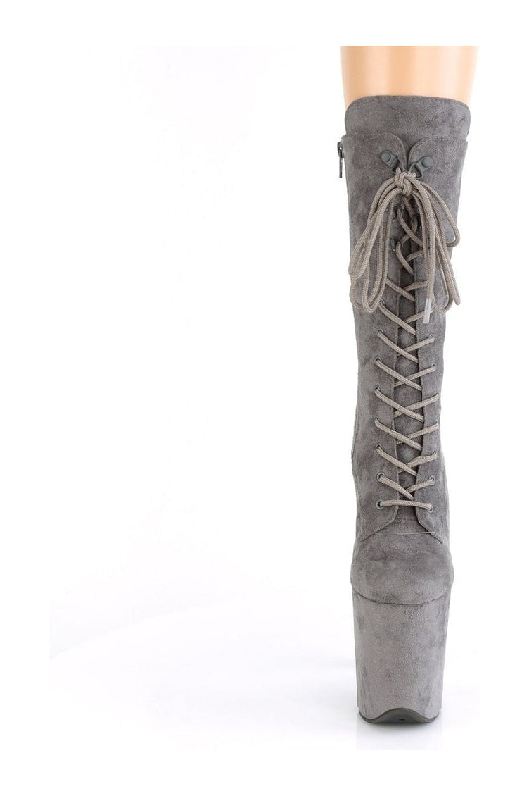 Pleaser FLAMINGO-1050FS Exotic Knee Boot in Grey Faux Suede