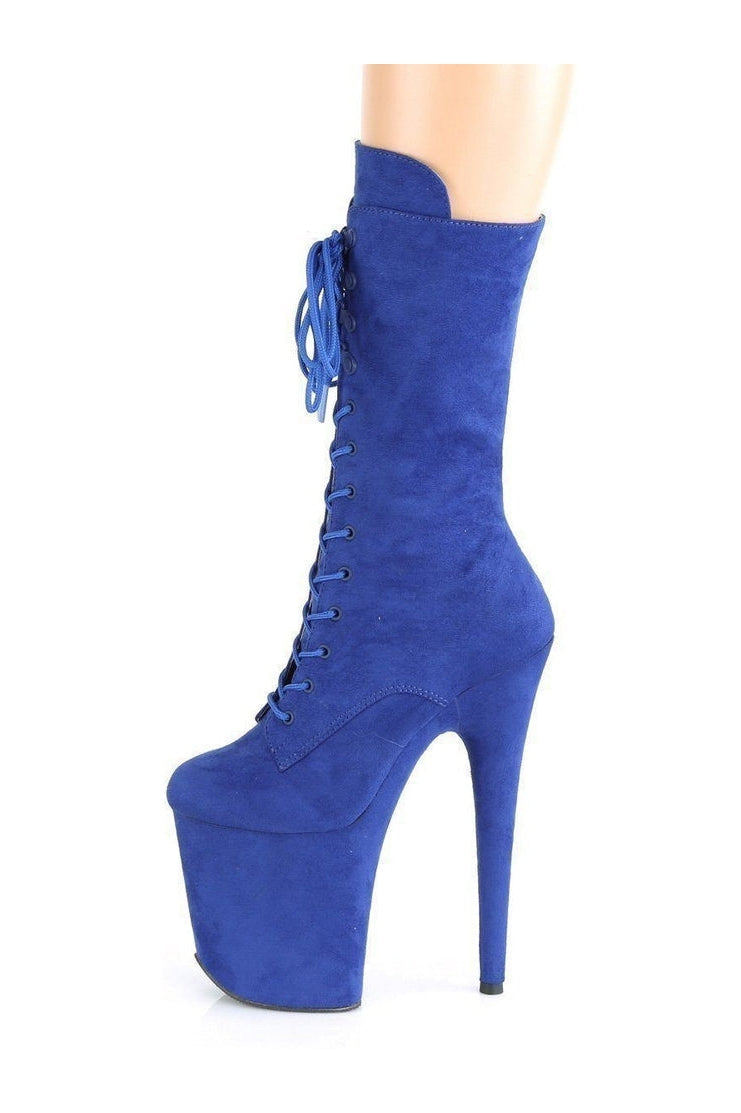 Pleaser FLAMINGO-1050FS Exotic Knee Boot in Blue Faux Suede