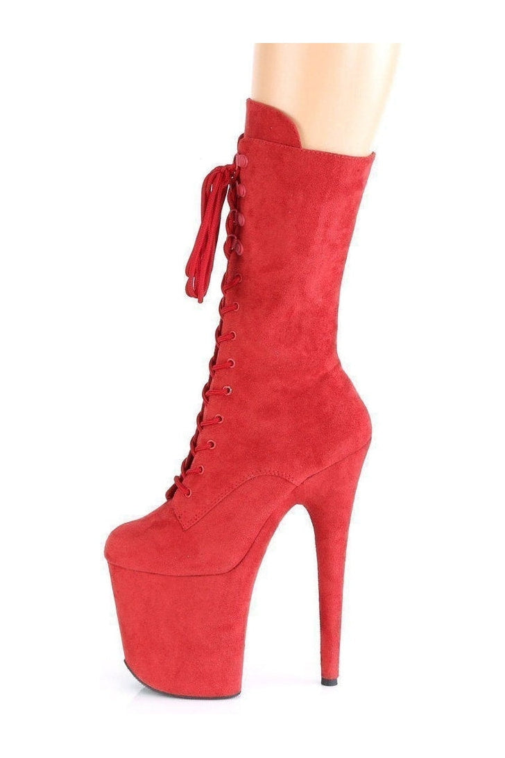 Pleaser FLAMINGO-1050FS Exotic Knee Boot in Red Faux Suede