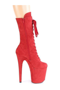 Pleaser FLAMINGO-1050FS Exotic Knee Boot in Red Faux Suede