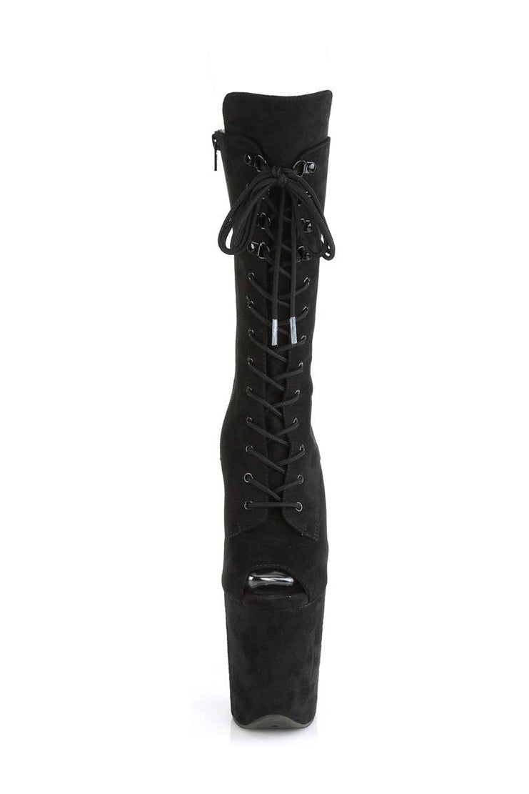Pleaser FLAMINGO-1051FS Exotic Knee Boot in Black Faux Suede