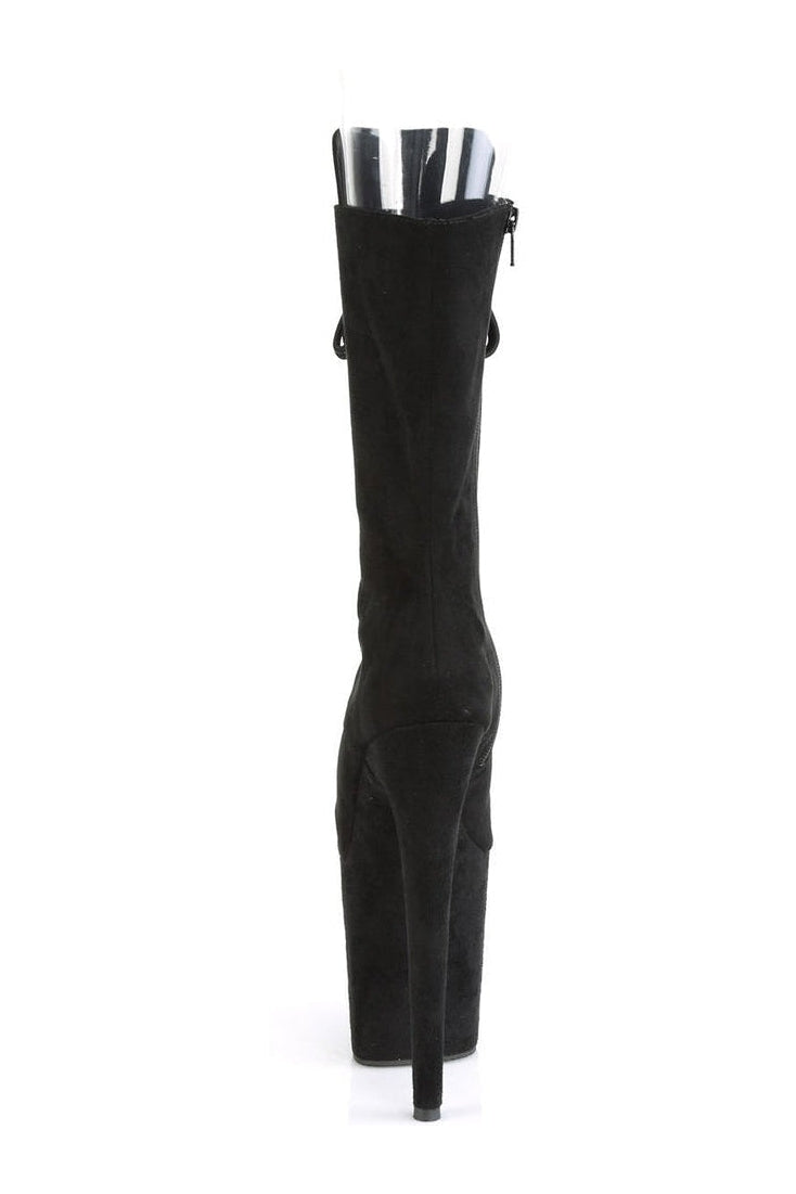 Pleaser FLAMINGO-1051FS Exotic Knee Boot in Black Faux Suede