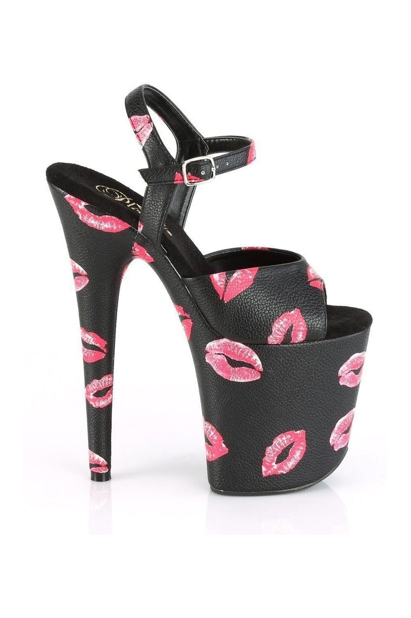 Pleaser FLAMINGO-809KISSES Exotic Sandal in Black Faux Leather