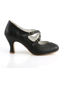 Pin Up Couture FLAPPER-35 Pump in Black Faux Leather