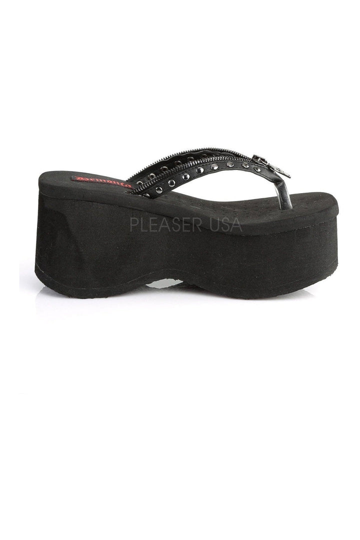 FUNN-33 Sandal | Black Faux Leather-Demonia-Sandals-SEXYSHOES.COM