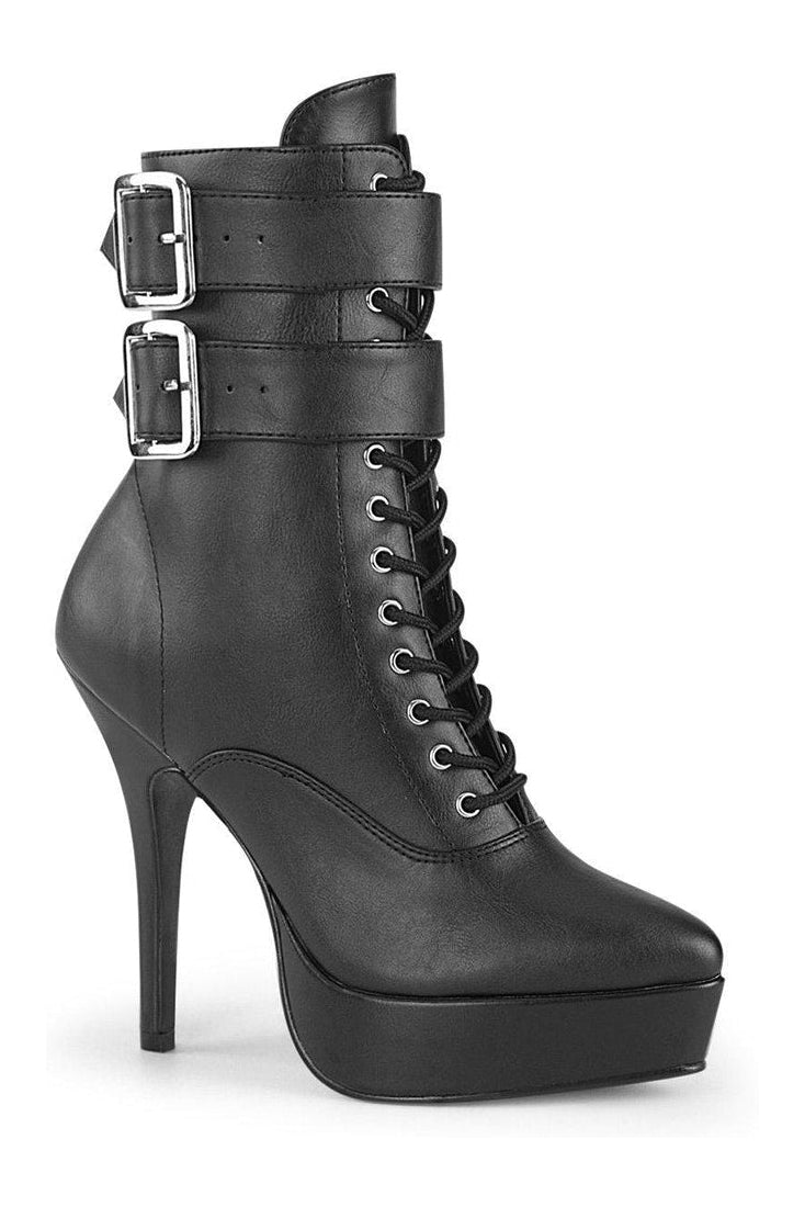 INDULGE-1026 Ankle Boot | Black Faux Leather-Ankle Boots- Stripper Shoes at SEXYSHOES.COM