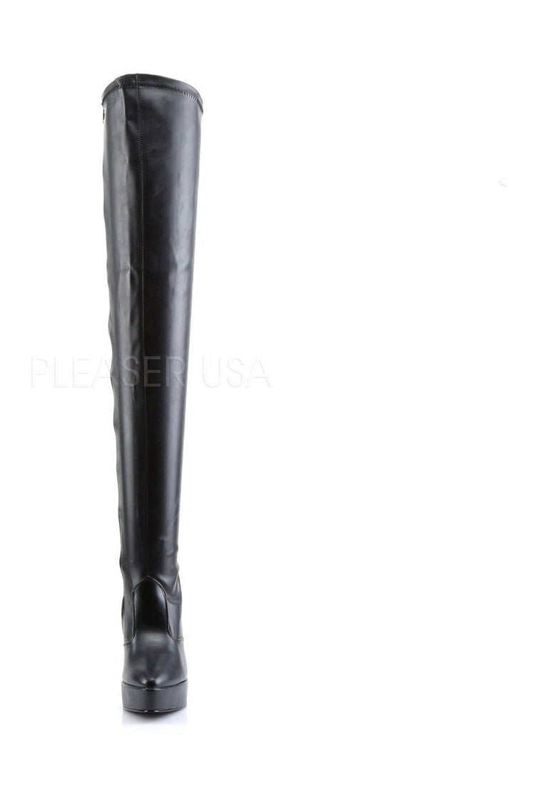 INDULGE-3000 Thigh Boot | Black Faux Leather-Thigh Boots- Stripper Shoes at SEXYSHOES.COM