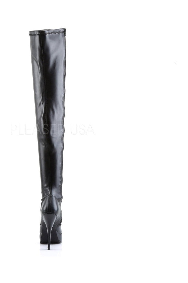 INDULGE-3000 Thigh Boot | Black Faux Leather-Thigh Boots- Stripper Shoes at SEXYSHOES.COM