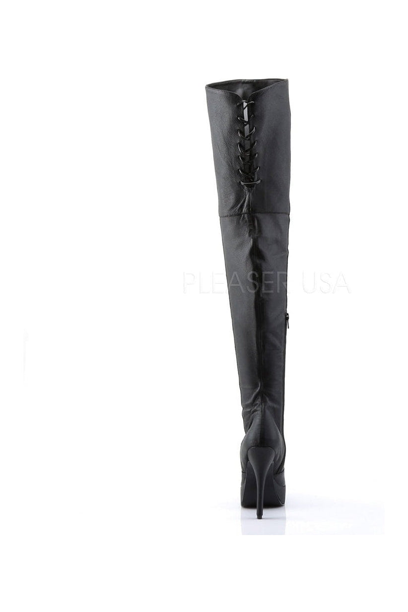 INDULGE-3011 Thigh Boot | Black Genuine Leather-Thigh Boots- Stripper Shoes at SEXYSHOES.COM
