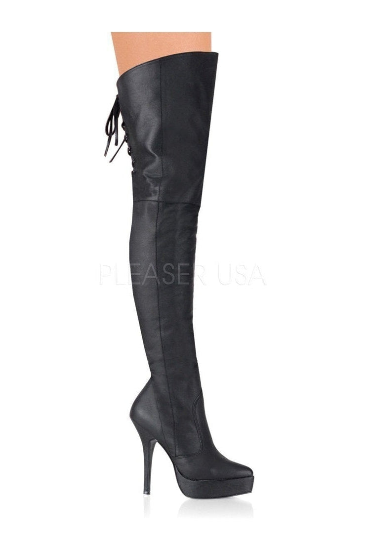 INDULGE-3011 Thigh Boot | Black Genuine Leather-Thigh Boots- Stripper Shoes at SEXYSHOES.COM