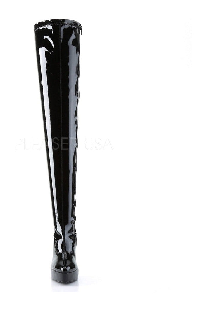 Devious INDULGE-3063 Thigh Boot in Black Patent
