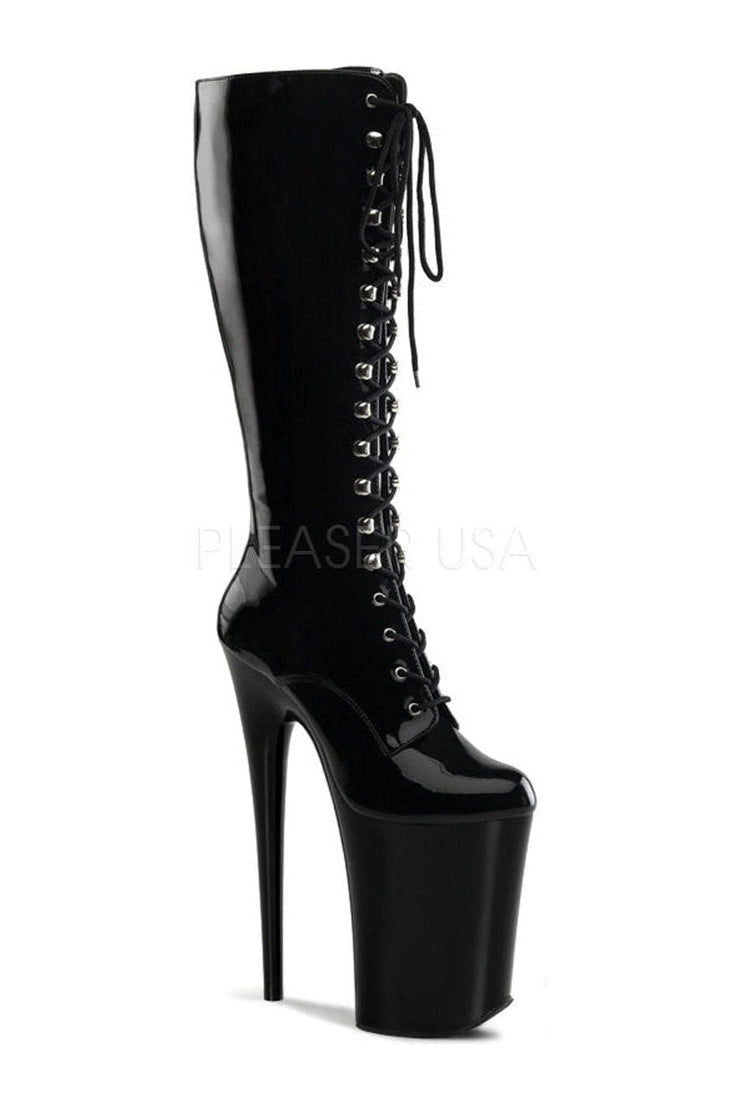 INFINITY-2020 Platform Boot | Black Patent-Ankle Boots- Stripper Shoes at SEXYSHOES.COM