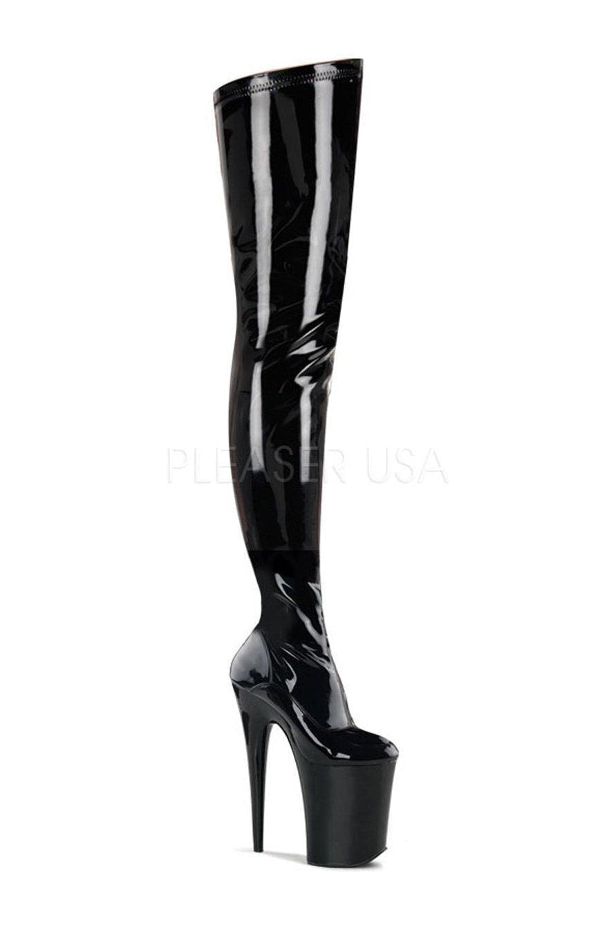 INFINITY-4000 Platform Boot | Black Patent-Thigh Boots- Stripper Shoes at SEXYSHOES.COM