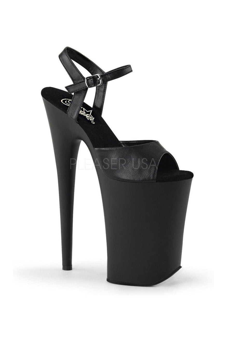 INFINITY-909 Platform Sandal | Black Faux Leather-Sandals- Stripper Shoes at SEXYSHOES.COM