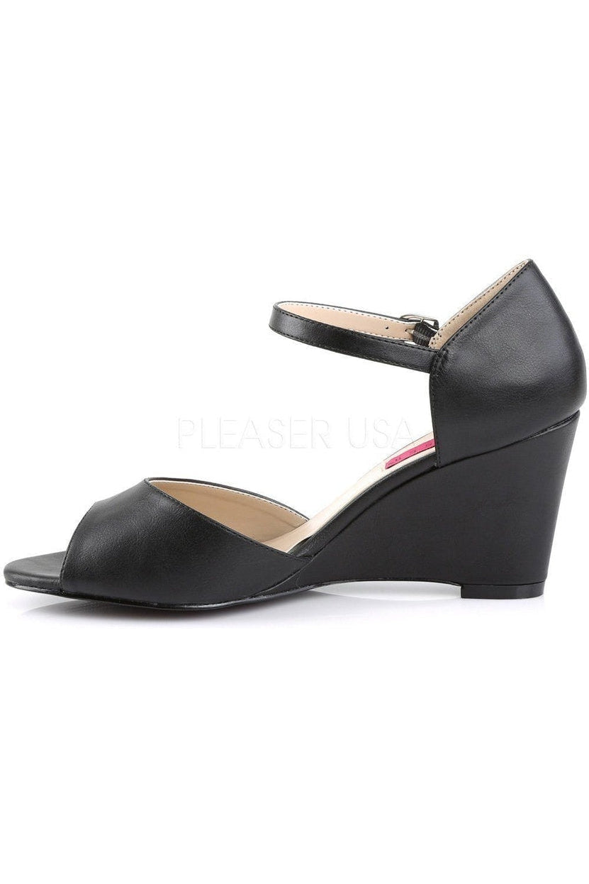 KIMBERLY-05 Wedge | Black Faux Leather-Pleaser Pink Label-Wedges-SEXYSHOES.COM
