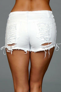 BeWicked Lace Up Side Denim Shorts in White