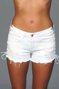 BeWicked Lace Up Side Denim Shorts in White  from SexyShoes.com