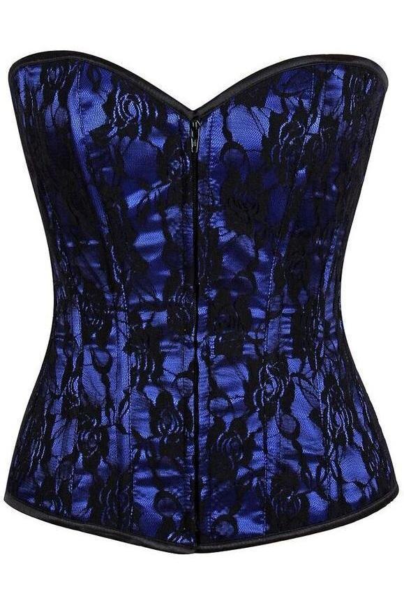 Lavish Blue Lace Front Zipper Corset-Daisy Corsets-SEXYSHOES.COM