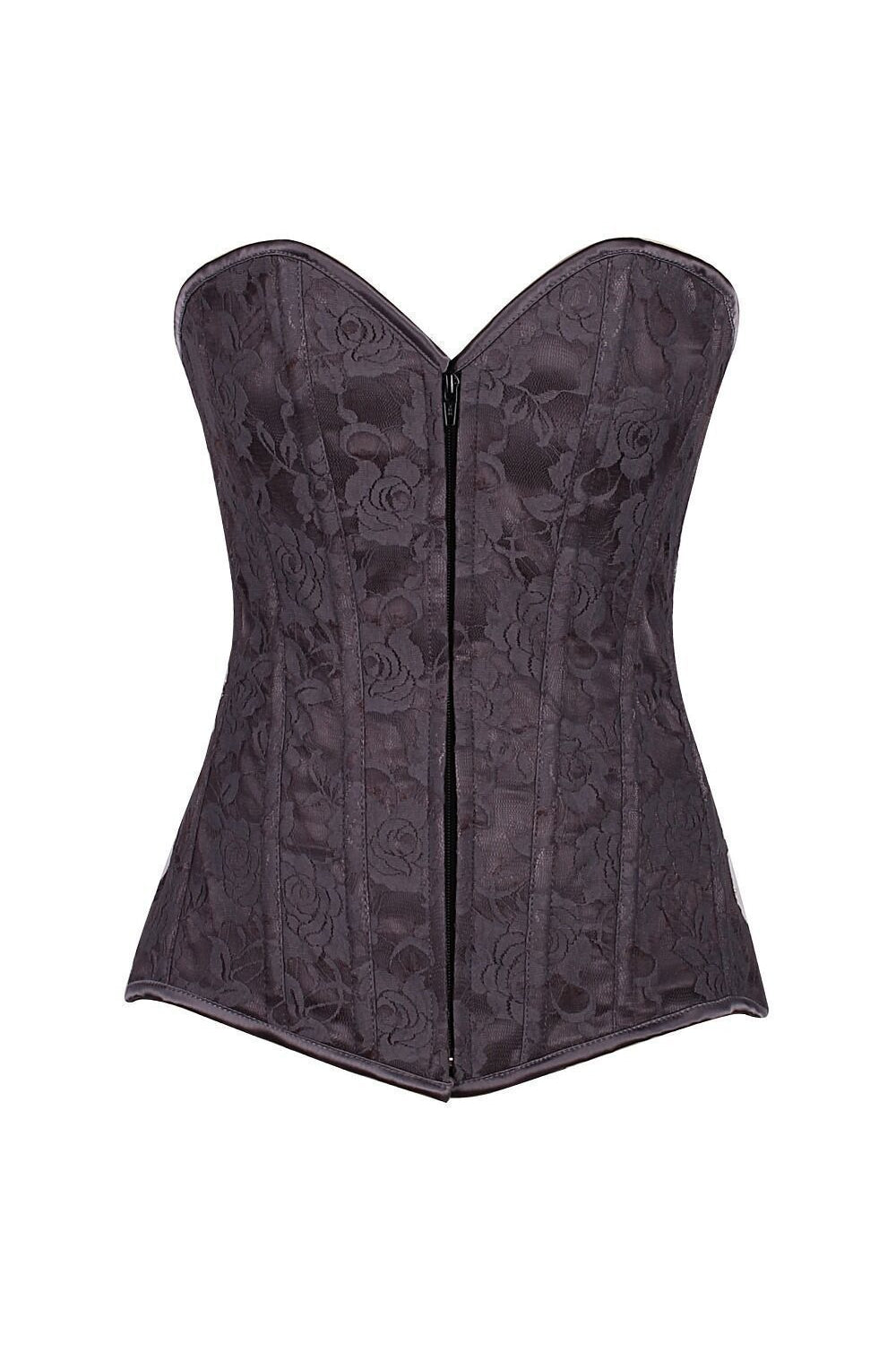 Lavish Dark Grey Lace Overbust Corset with Zipper-Daisy Corsets-SEXYSHOES.COM