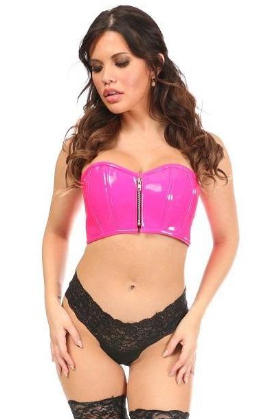 Lavish Hot Pink Patent Short Bustier Top-Bustiers-Daisy Corsets-SEXYSHOES.COM