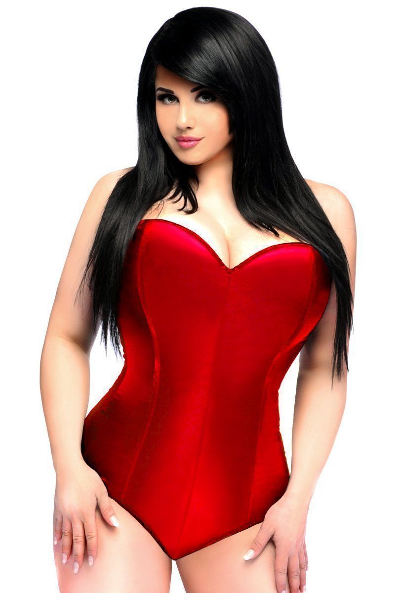 Lavish Plus Size Red Satin Corset Romper-Daisy Corsets-SEXYSHOES.COM