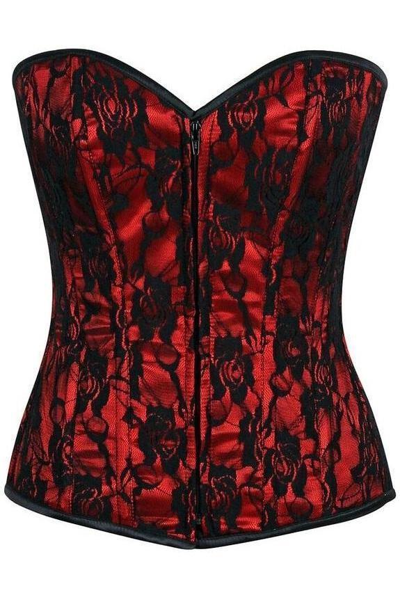 Lavish Red Lace Front Zipper Corset-Daisy Corsets-SEXYSHOES.COM