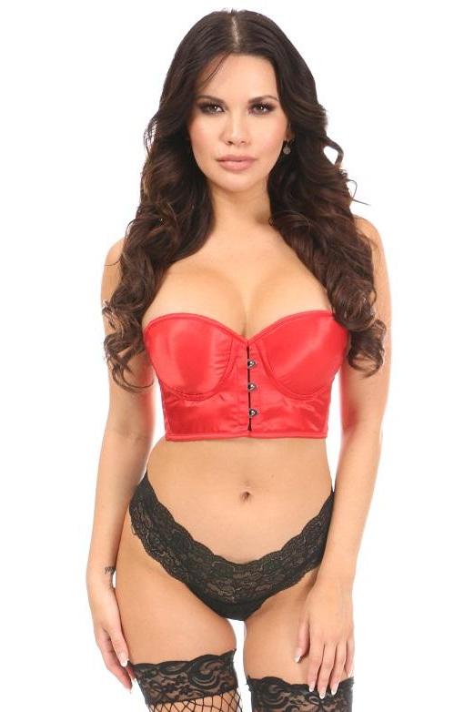 Lavish Red Satin Underwire Short Bustier-Bustiers-Daisy Corsets-SEXYSHOES.COM