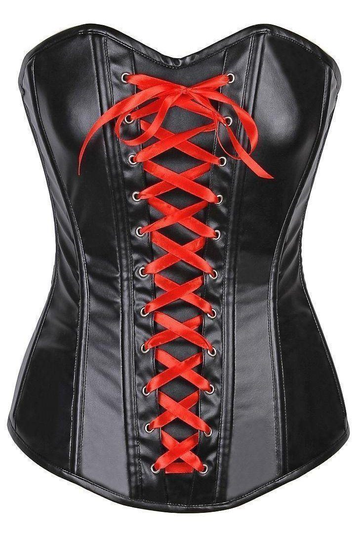 Lavish Wet Look Faux Leather Lace-Up Over Bust Corset-Daisy Corsets-SEXYSHOES.COM