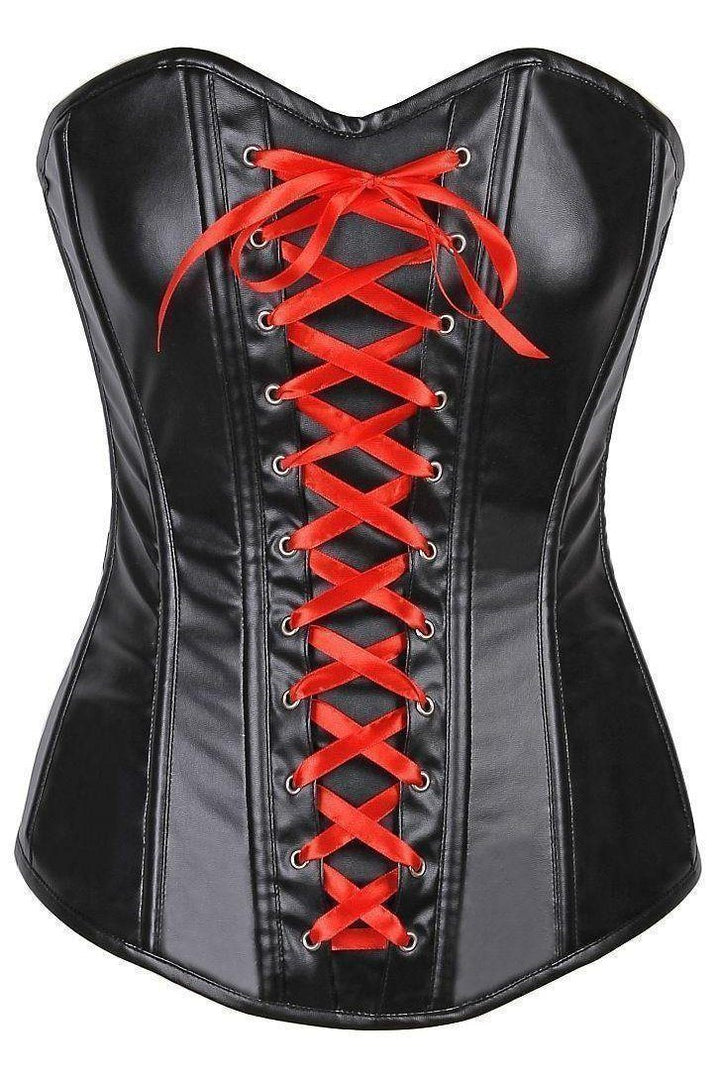 Lavish Wet Look Faux Leather Lace-Up Over Bust Corset-Daisy Corsets-SEXYSHOES.COM