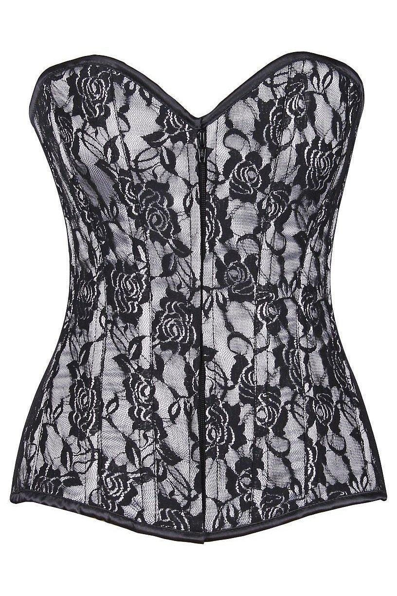 Lavish White Lace Front Zipper Corset-Overbust Corsets-Daisy Corsets-SEXYSHOES.COM