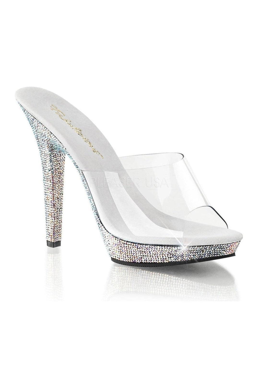 Fabulicious LIP-101DM Platform Slide in Clear Vinyl from SexyShoes.com