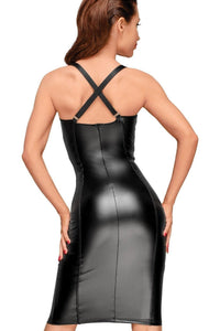 Long Fitted Dress with Chequered Detail and Halter Straps-Noir Handmade-SEXYSHOES.COM