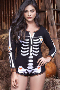 Mapale Long Sleeve Skeleton Romper in Black  from SexyShoes.com