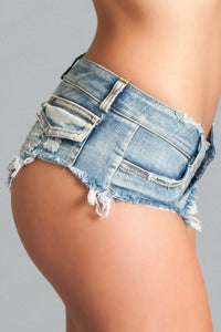 BeWicked Low Waist Cut Off Denim Booty Shorts in Blue