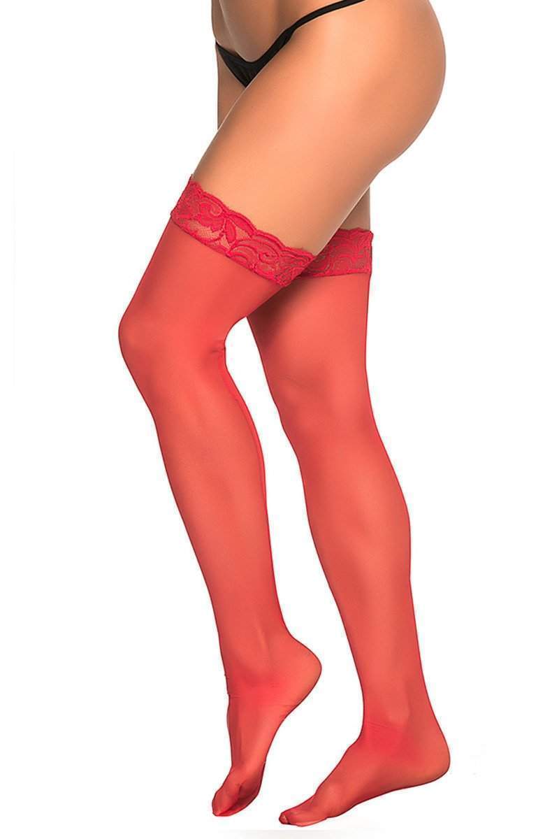 Mesh Thigh Highs | Red-Mapale-Red-Thigh High Hosiery-SEXYSHOES.COM
