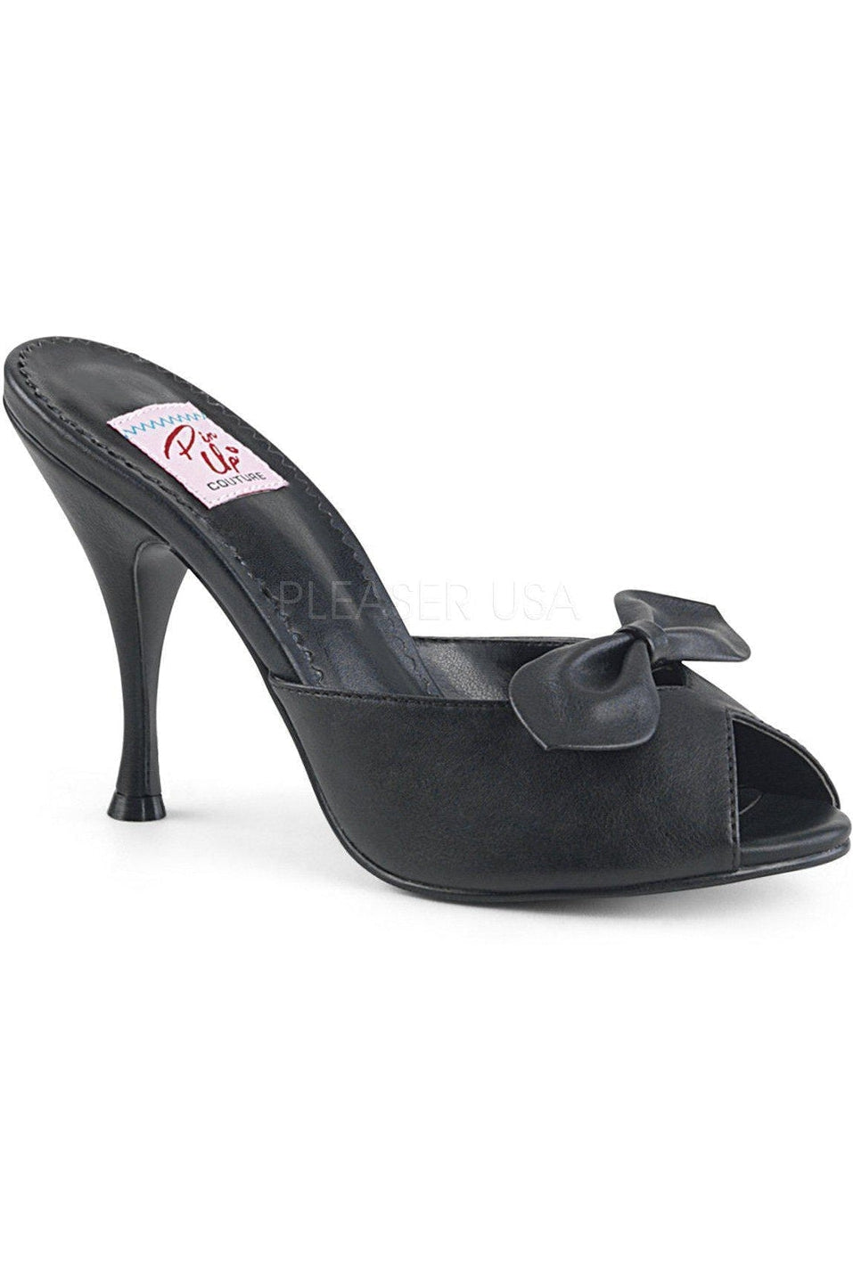 MONROE-08 Slide | Black Faux Leather-Pin Up Couture-SEXYSHOES.COM