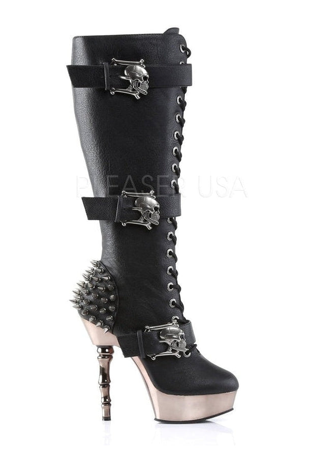 MUERTO-2028 Demonia Knee Boot | Black Faux Leather-Demonia-Knee Boots-SEXYSHOES.COM