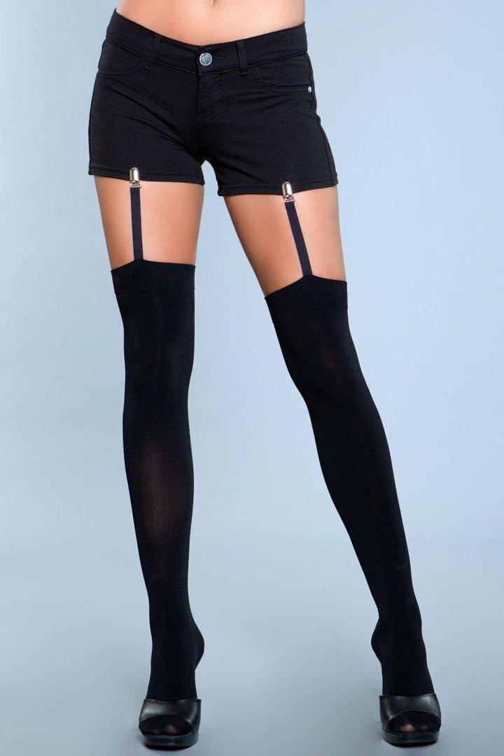 Opaque Thigh Highs-Thigh High Hosiery-BeWicked-Black-O/S-SEXYSHOES.COM